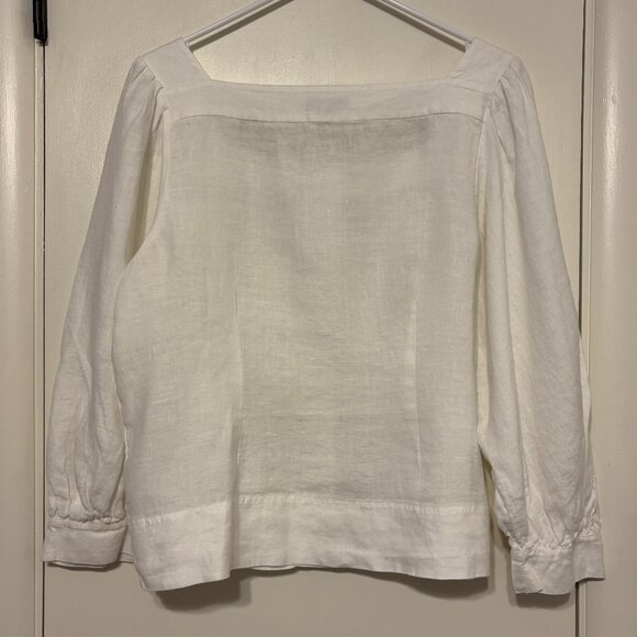 J. Crew #BG249 Women's Linen Square-Neck Button-Front Shirt Top Blouse L White - Picture 4 of 9